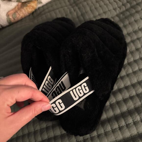 Black ugg faux fur slides - Picture 3 of 4